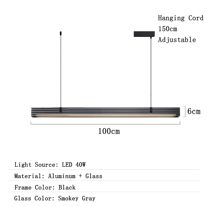 Measurement chart of a pendant light with dimensions and specifications.