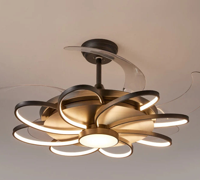 Modern ceiling light fixture with gold finish on a neutral background