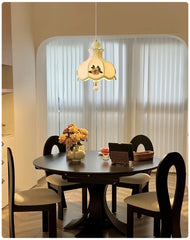 Fabric Rose Floral Pendant Light with Scalloped Bell Shade