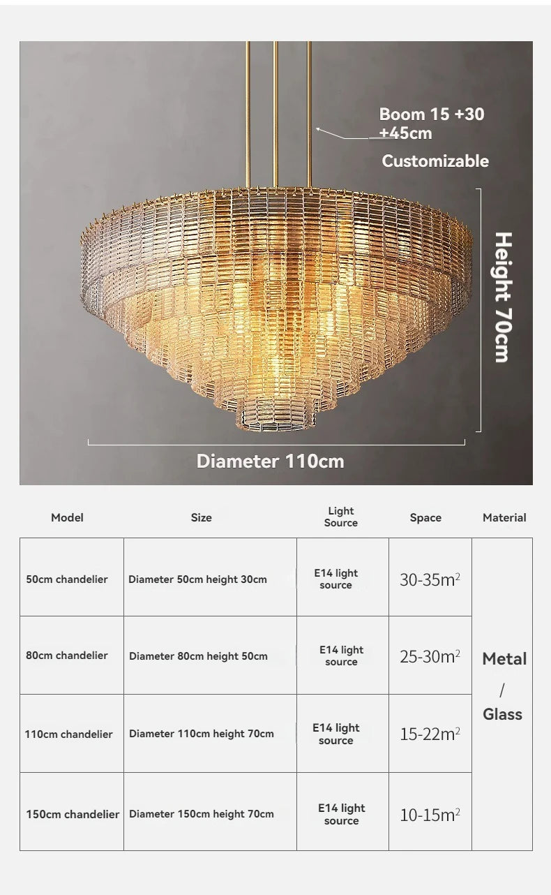 Chandelier with dimensions and specifications on a gray background