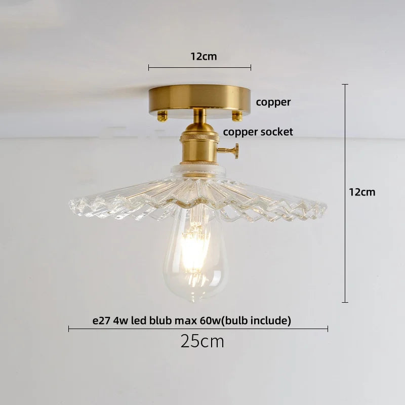 Ceiling light fixture with measurements on a white background