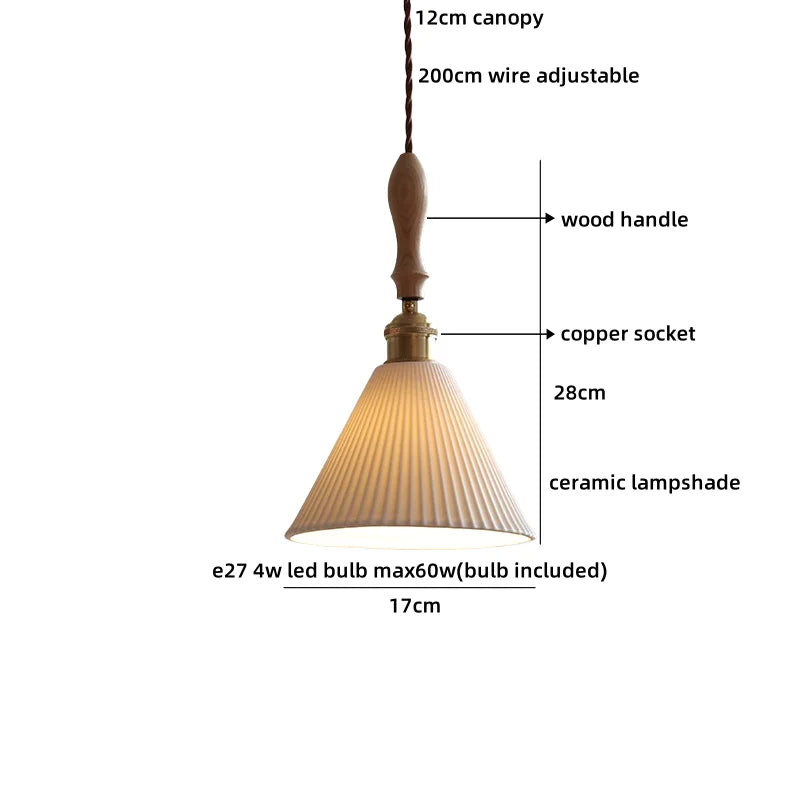 Pendant light with labeled parts on a white background