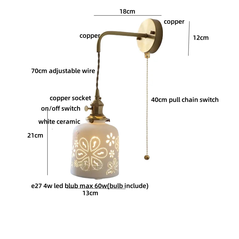 Pendant light with measurements on a white background