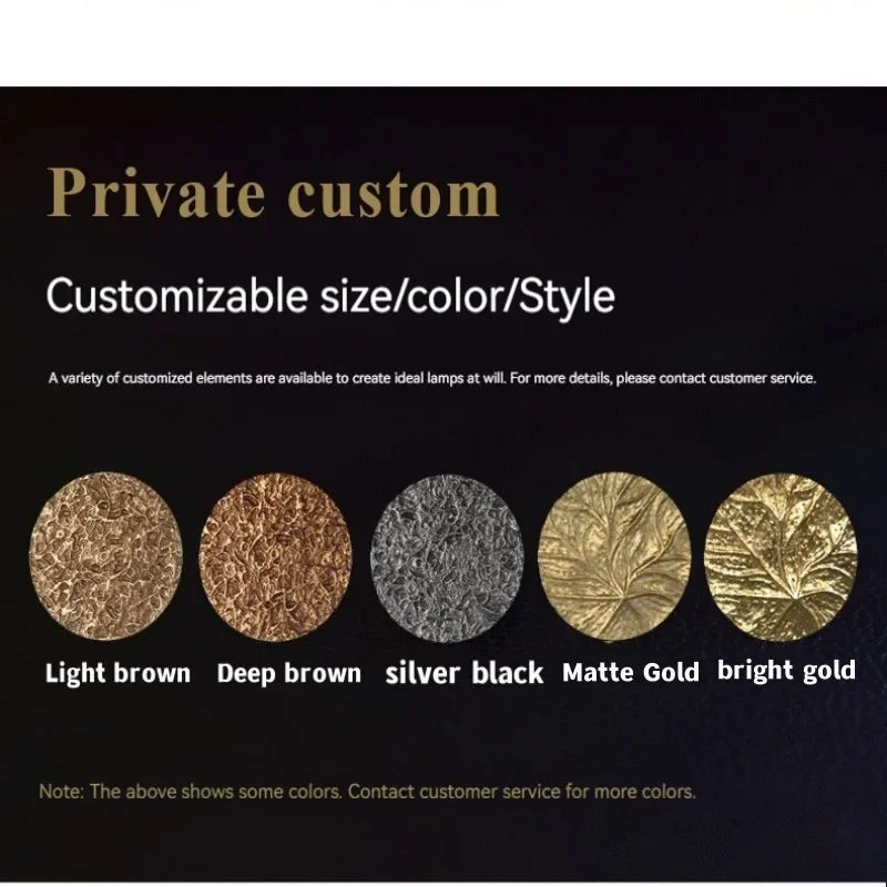 Color swatches for customizable lamp options with text on a black background