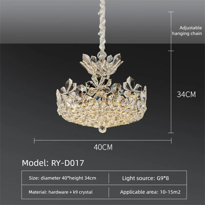 Chandelier with dimensions and specifications on a dark background