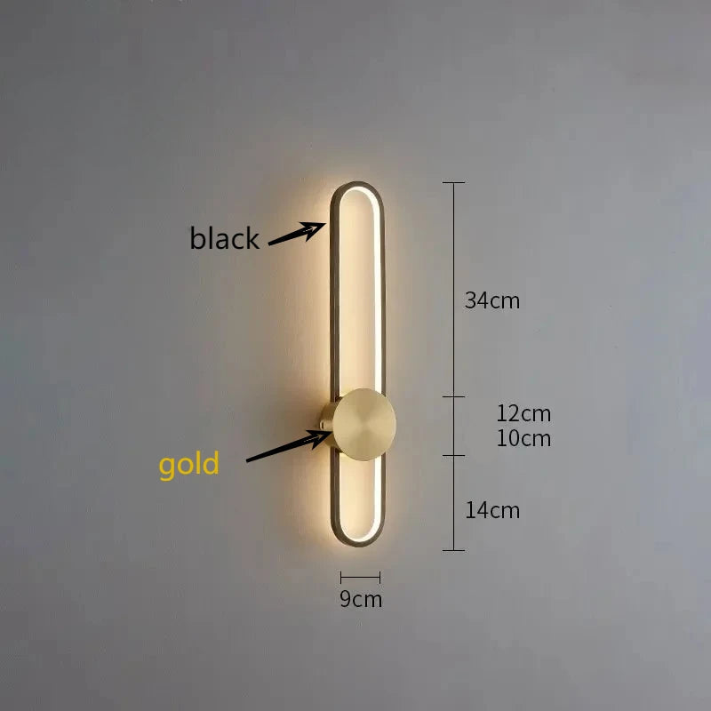 Wall lamp with dimensions labeled on a gray background