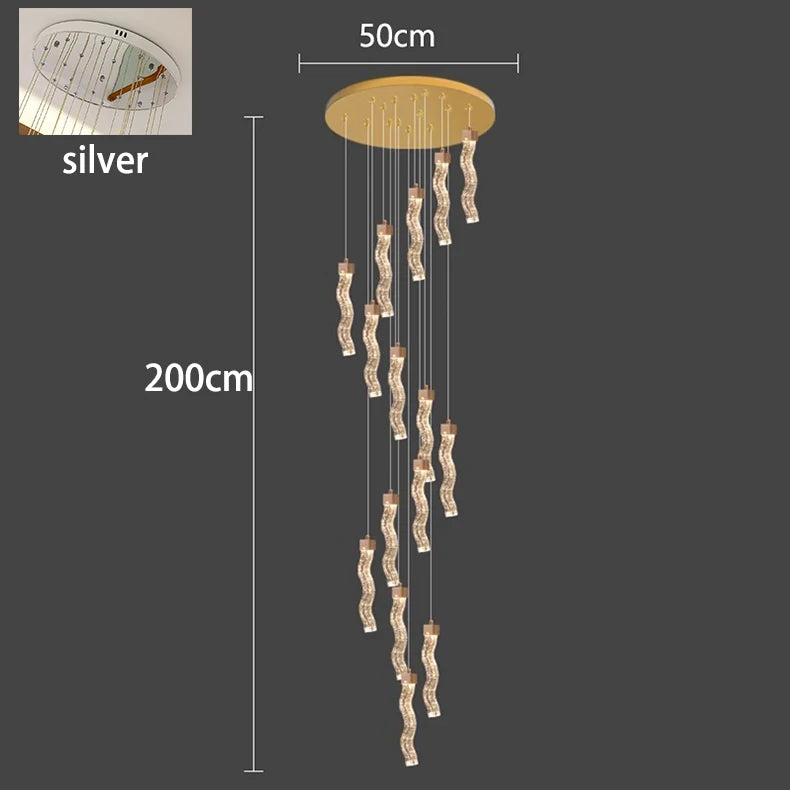 Chandelier with dimensions labeled on a dark background