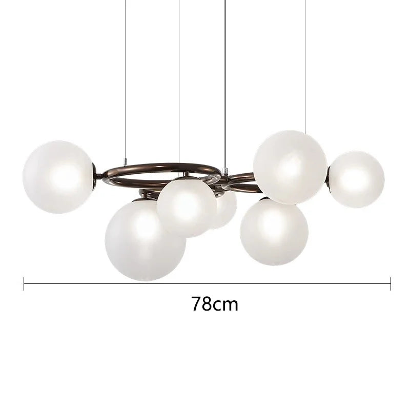 Modern chandelier with white spherical lights and a measurement label indicating 78cm on a white background.