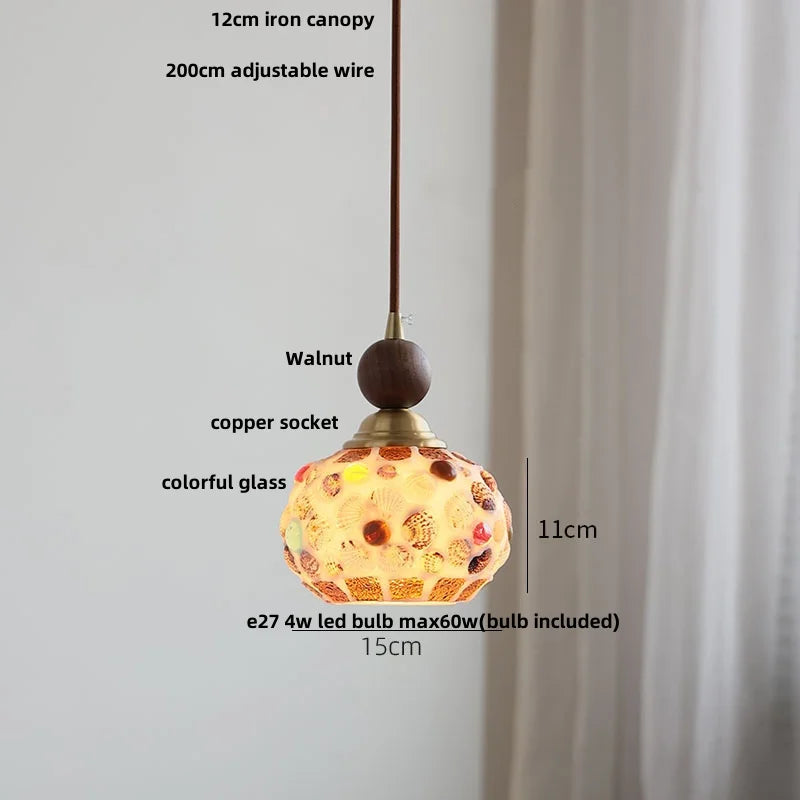 Pendant light with labeled parts on a plain background