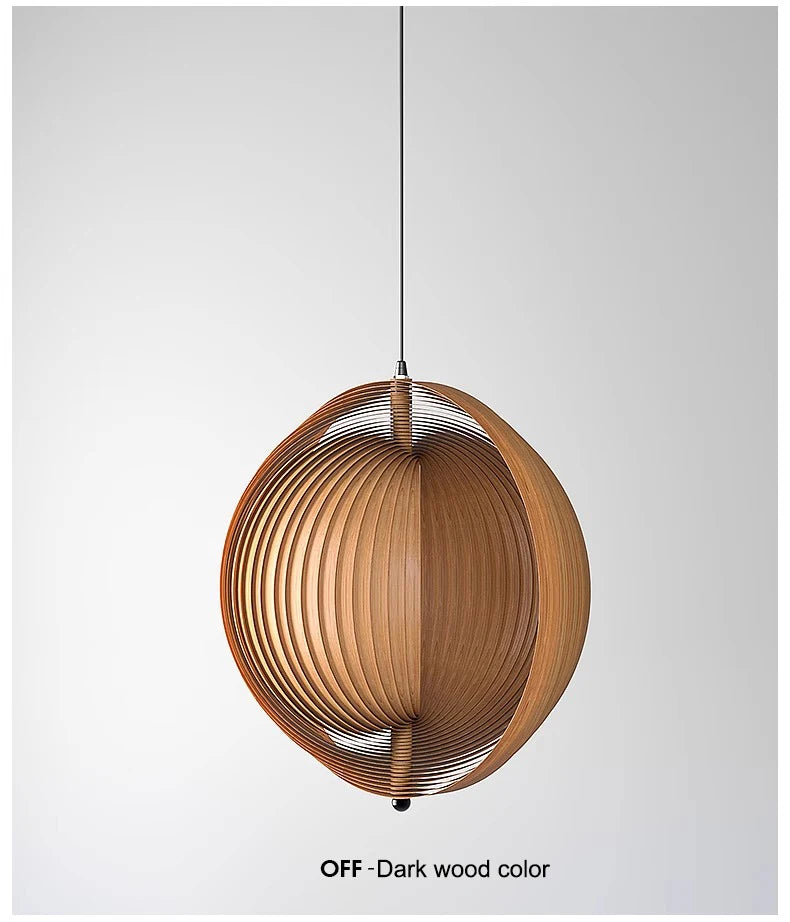 Wooden pendant light on a white background