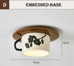 Ceramic Rose Bud Flush Mount Ceiling Light with Frosted Bell Shades