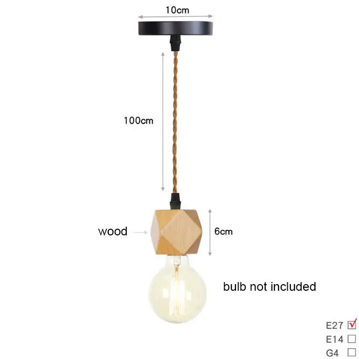 Pendant light with dimensions and bulb compatibility information on a white background