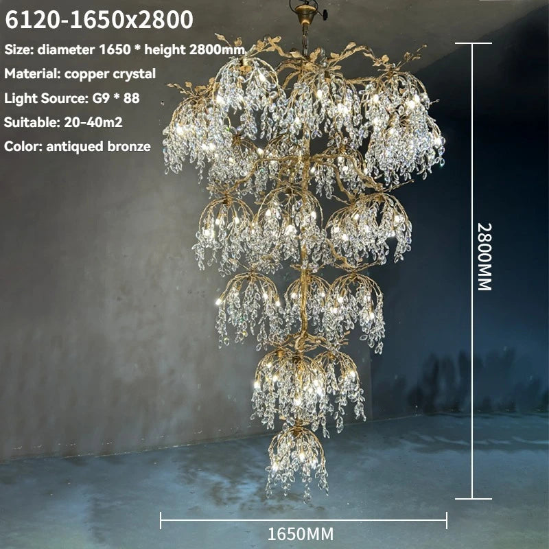 Decorative chandelier with measurements and specifications on a dark background