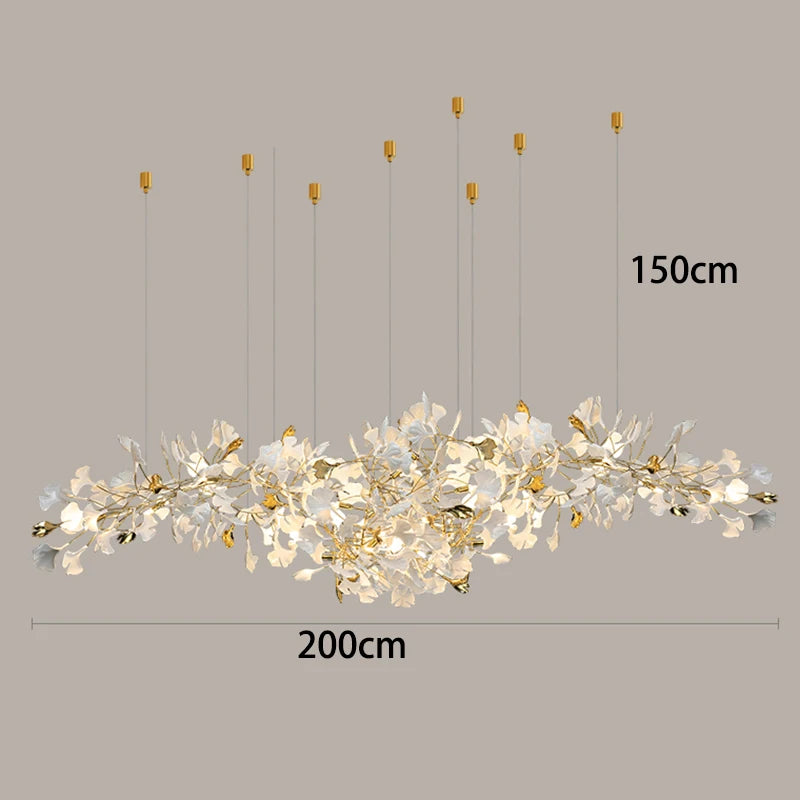 Decorative chandelier with measurements on a gray background