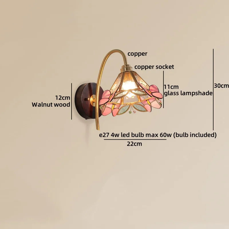 Wall-mounted light fixture with dimensions labeled on a beige background