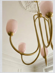 Gold Curved Arm Frosted Glass Pendant Chandelier Light Fixture