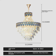 Gold Tiered Crystal Cascading Pendant Light with Blue Accents