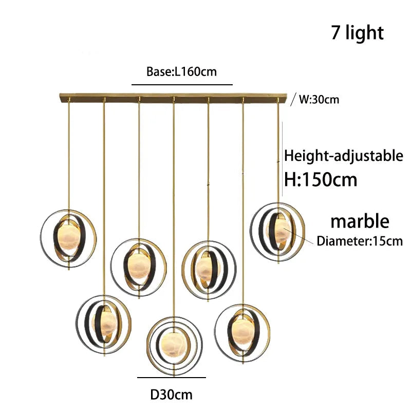 pendant light with dimensions and features on a white background