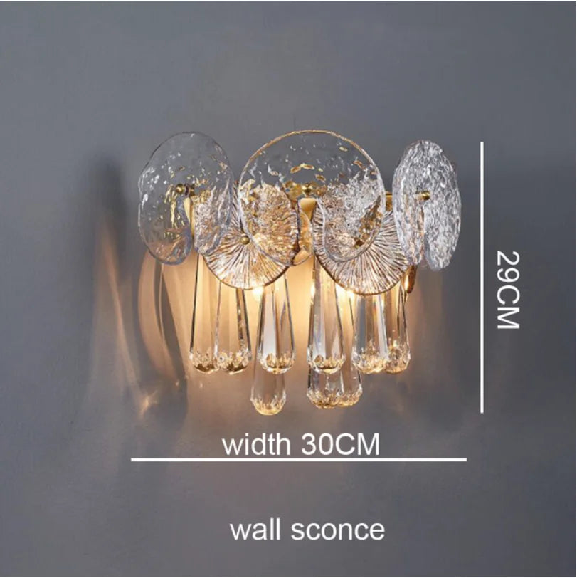 Wall sconce with dimensions on a dark background