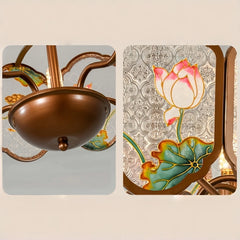 Copper Floral Acrylic Semi-Flush Chandelier with Frosted Glass Shades