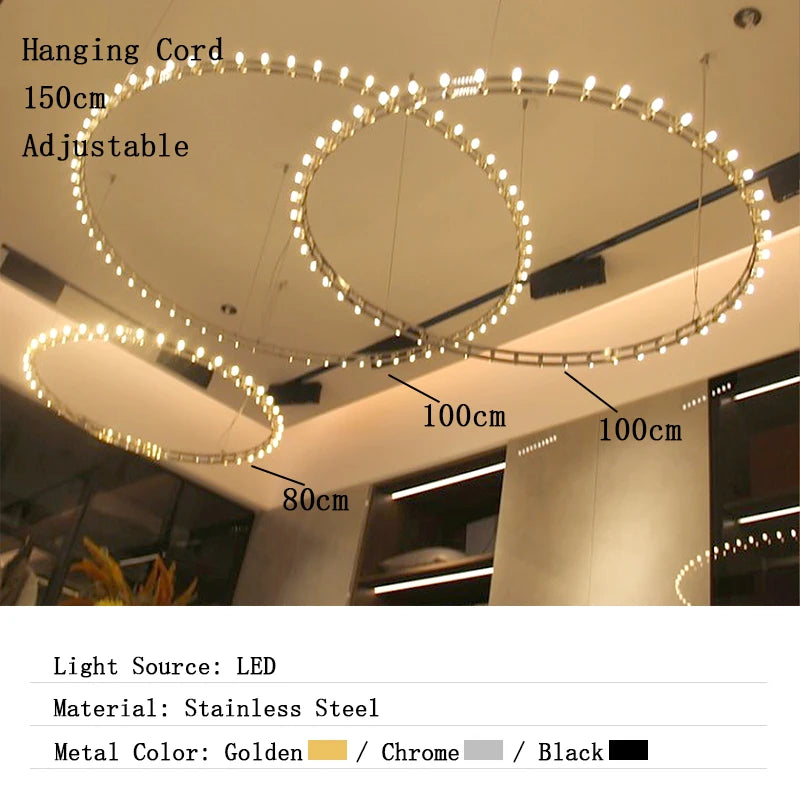 Chandelier with adjustable hanging cord measurements and product details.