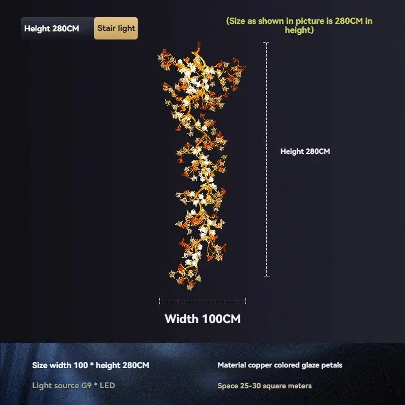 Decorative light fixture with measurements on a dark background