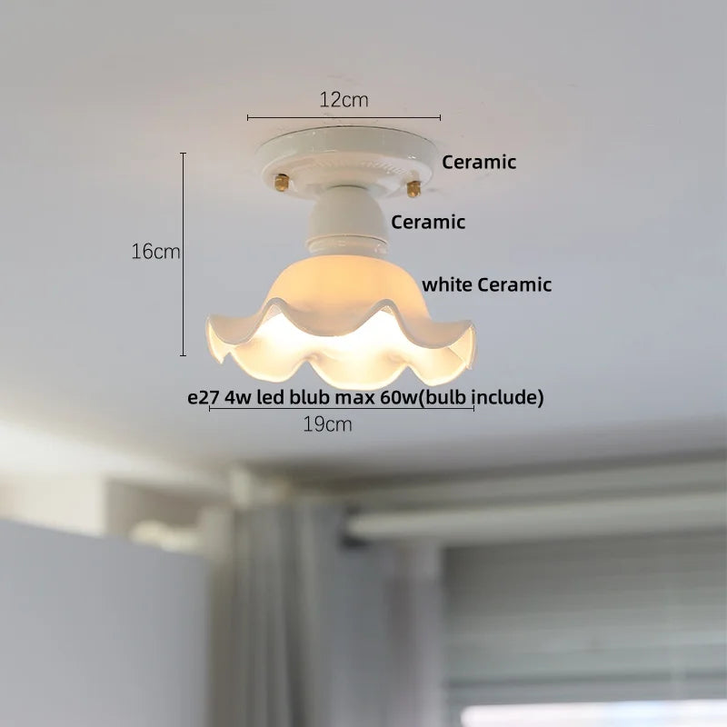 Ceiling light fixture with measurements and product details on a white background