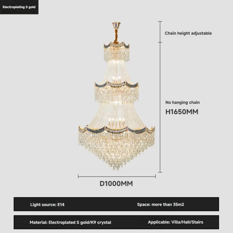 Chandelier with dimensions and specifications on a gray background