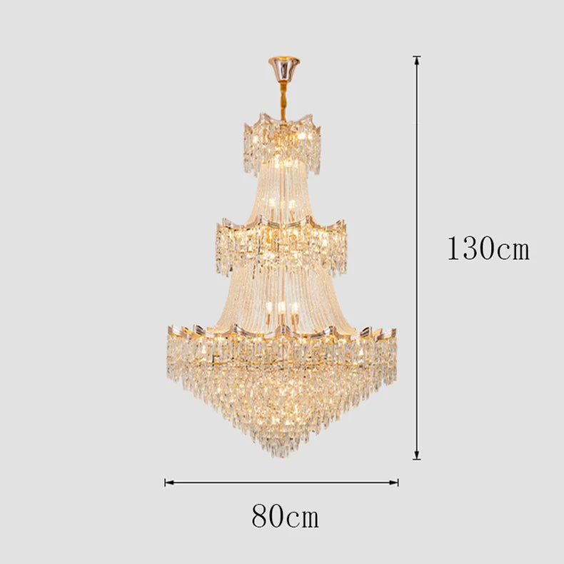Chandelier with dimensions indicated on a light gray background