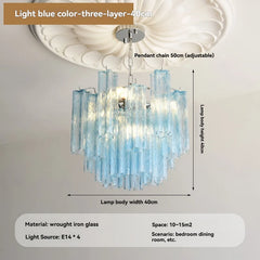 Tiered Glass Rod Chandelier with Chrome Finish and Frosted Tubes