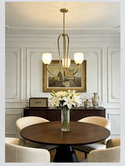 Gold Curved Arm Frosted Glass Pendant Chandelier Light Fixture