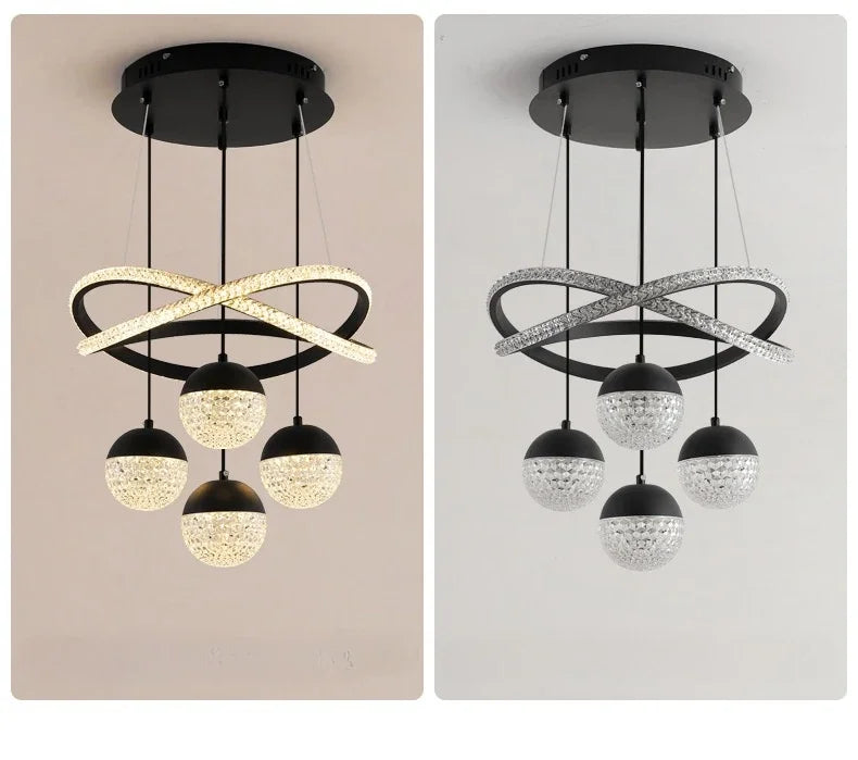 Two ceiling lights with crystal-like designs on a beige and white background
