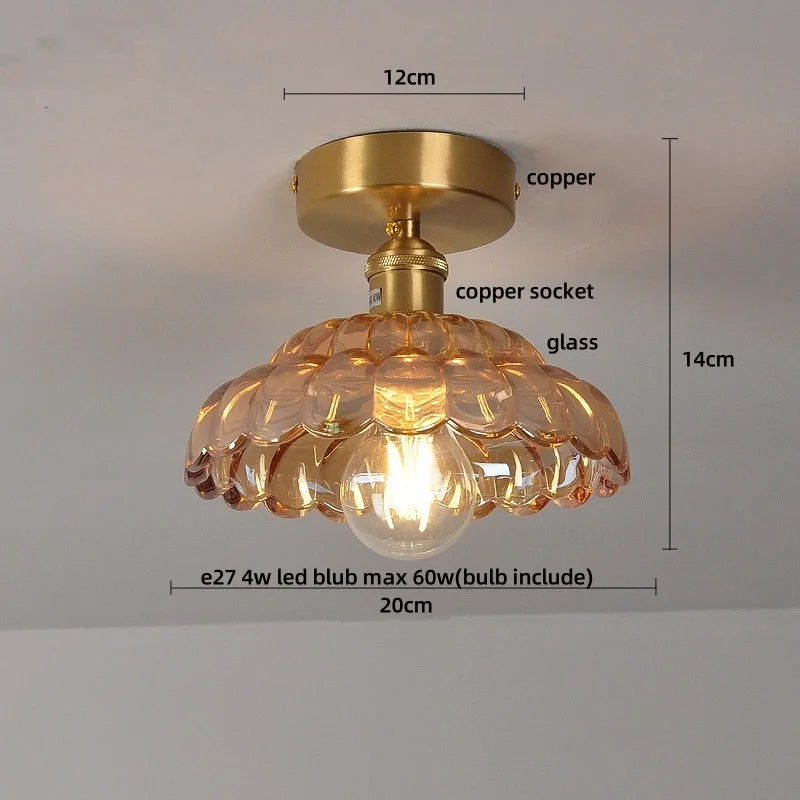 Ceiling light fixture with measurements on a plain background