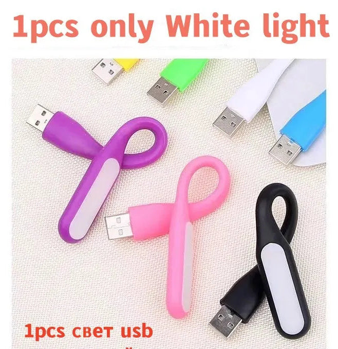 Colorful USB lights on a textured surface with text indicating '1pc only White light' and 'USB Light'.