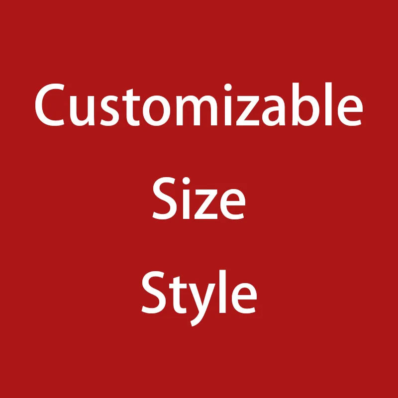 Red background with white text 'Customizable Size Style'