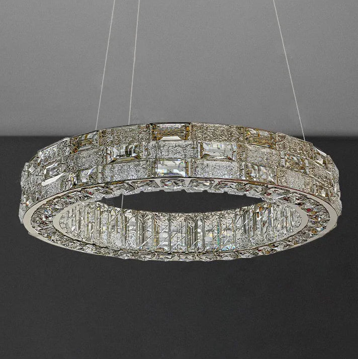 Decorative chandelier with crystal accents on a dark background