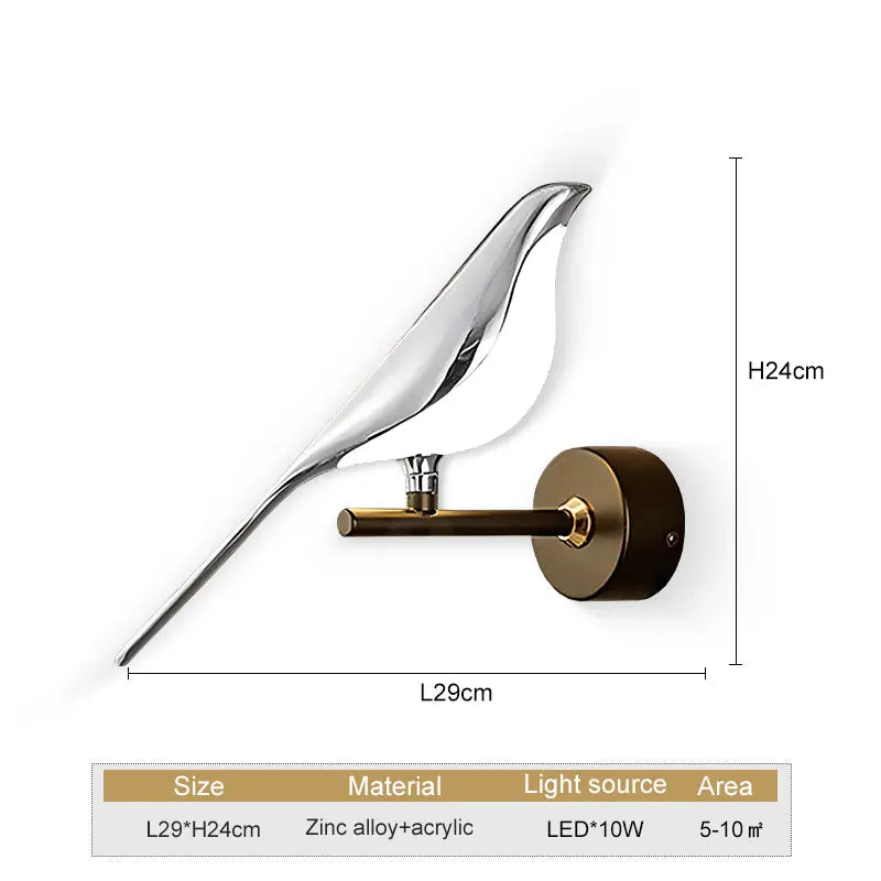 Wall lamp with dimensions and specifications on a white background