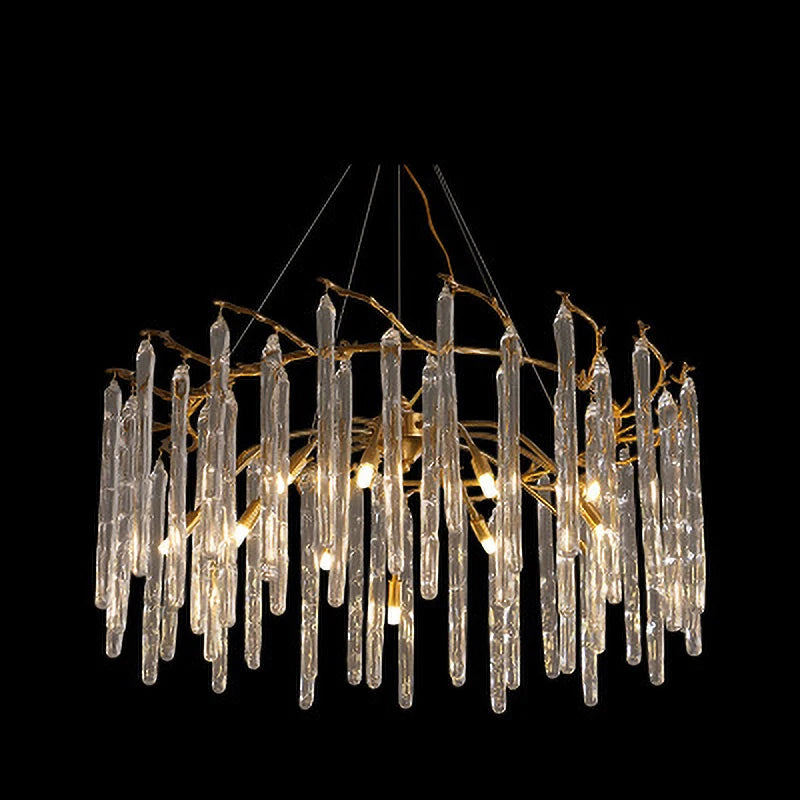 Chandelier with crystal-like elements on a black background