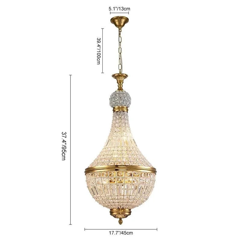 Chandelier with dimensions on a white background