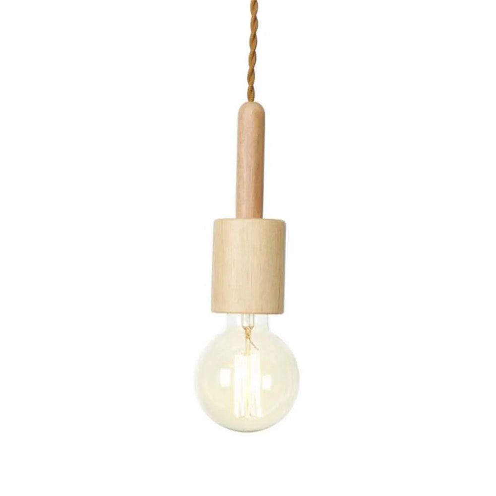 Pendant light with wooden finish on a white background