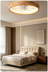 Nordic Minimalist Wood Ring LED Ceiling Fan Light with Remote Control
