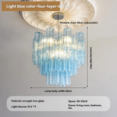 Tiered Glass Rod Chandelier with Chrome Finish and Frosted Tubes