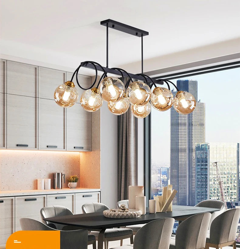 Modern chandelier with glass bulbs in a kitchen setting