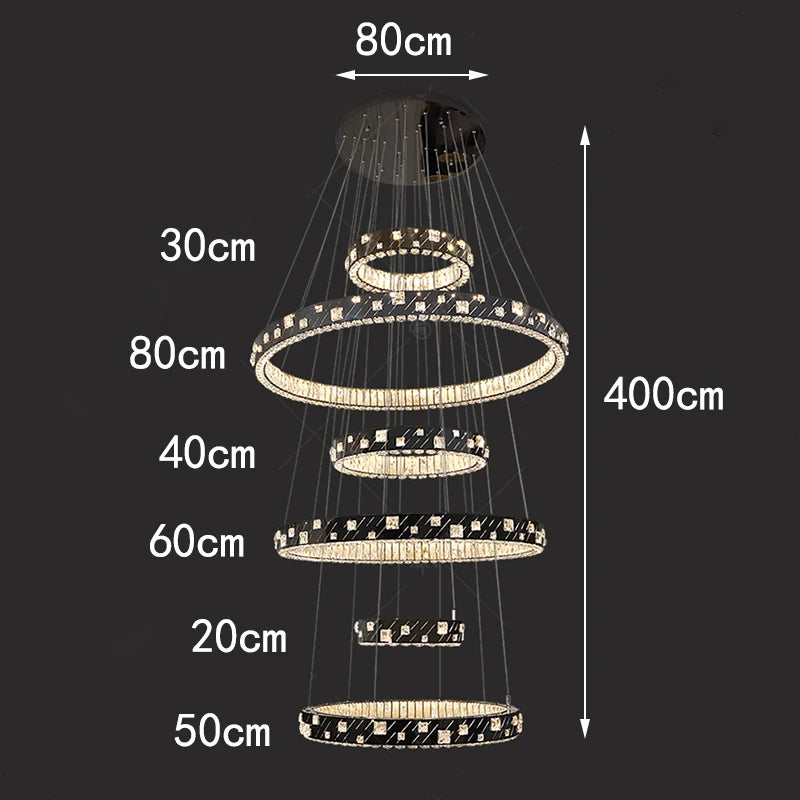 Chandelier with labeled dimensions on a black background