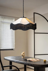 Fabric Fringe Pendant Light White Black Art Deco Style