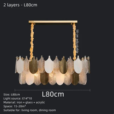 Chandelier with dimensions and material details on a black background