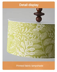 Floral Fabric Drum Pendant Light with Wood Accents