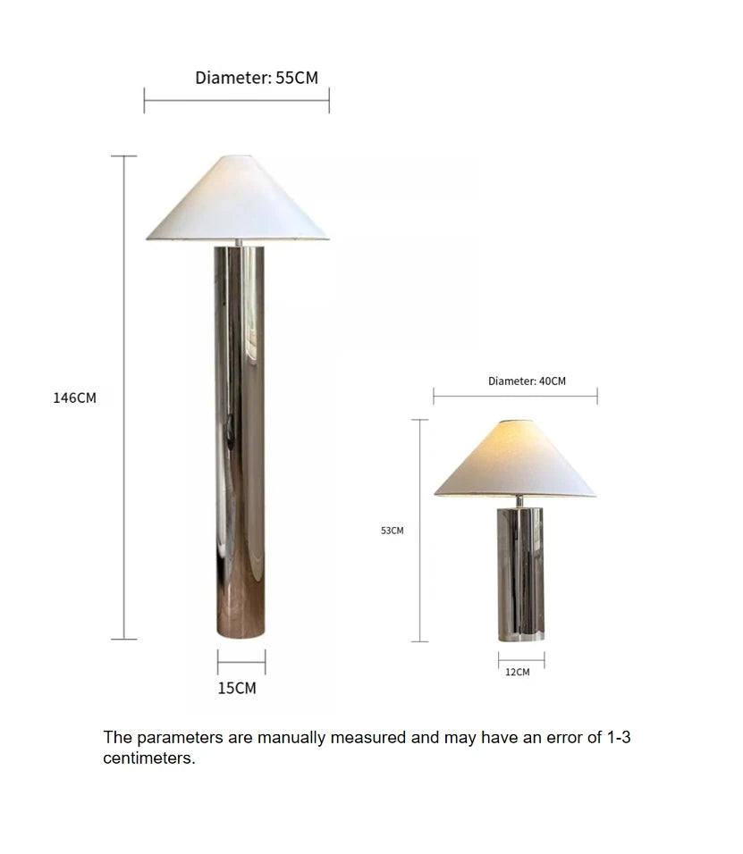 Measurement chart of a lamp with dimensions labeled on a white background