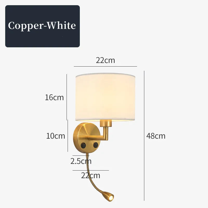 Wall lamp with dimensions labeled on a white background