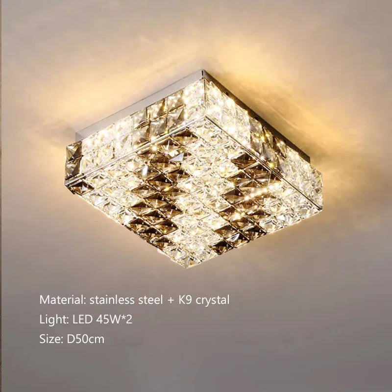 Square ceiling light fixture with crystal design on a neutral background